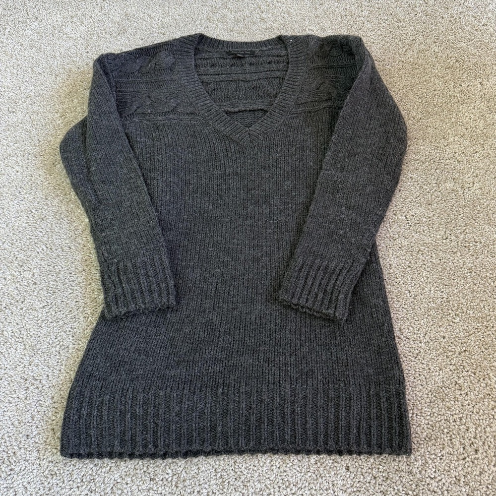 Uniqlo Sweater Dress Womens XS Gray Wool Long Sleeve V-Neck Knit Short Casual